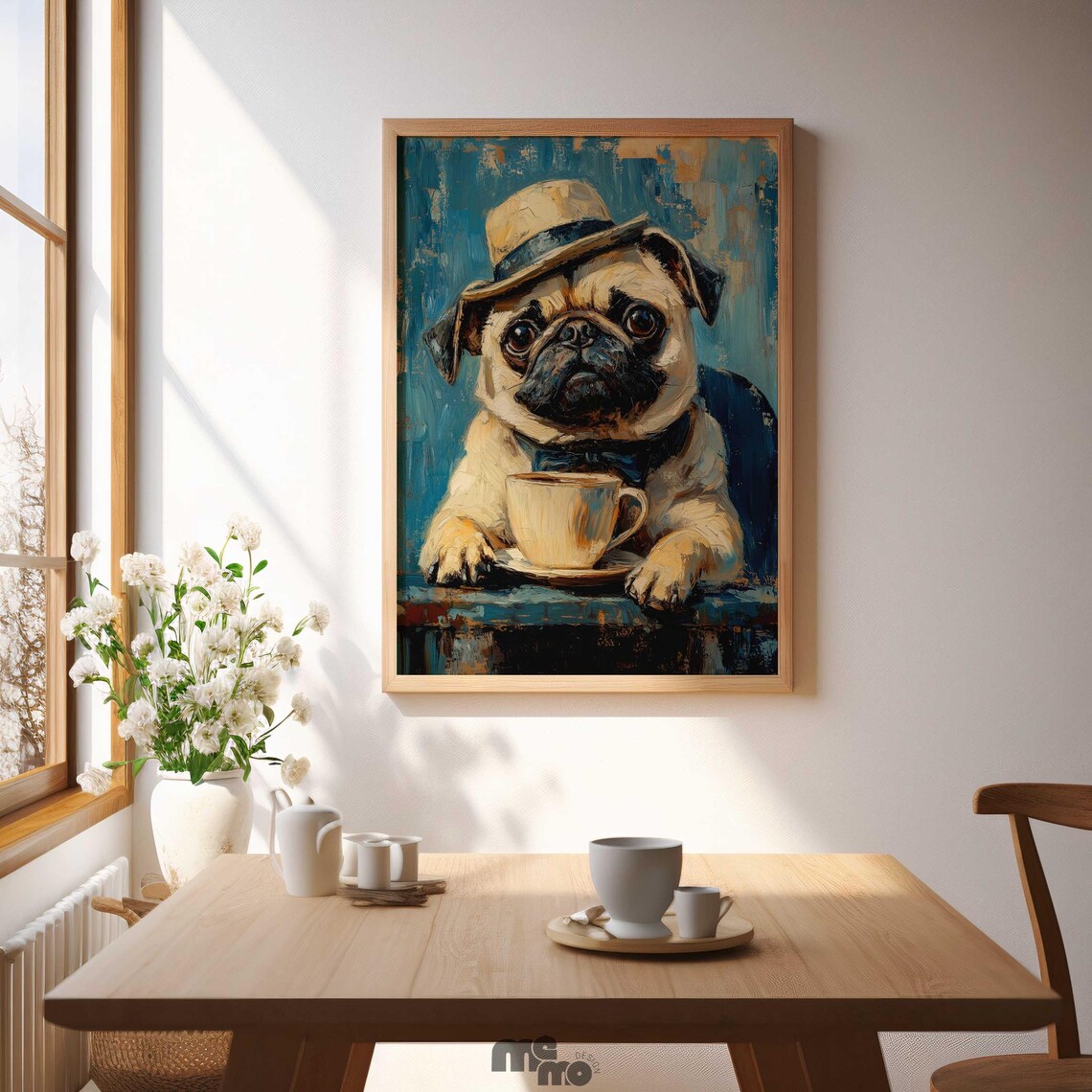 Pug Dog Coffee, Funny Vintage Style Pet Portrait - Image 2