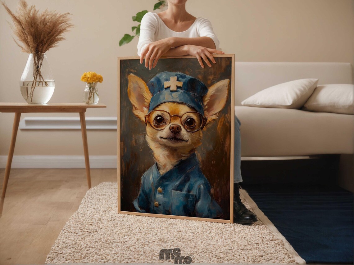 Chihuahua Nurse Funny Dog Pet Portrait Art Print - Image 6