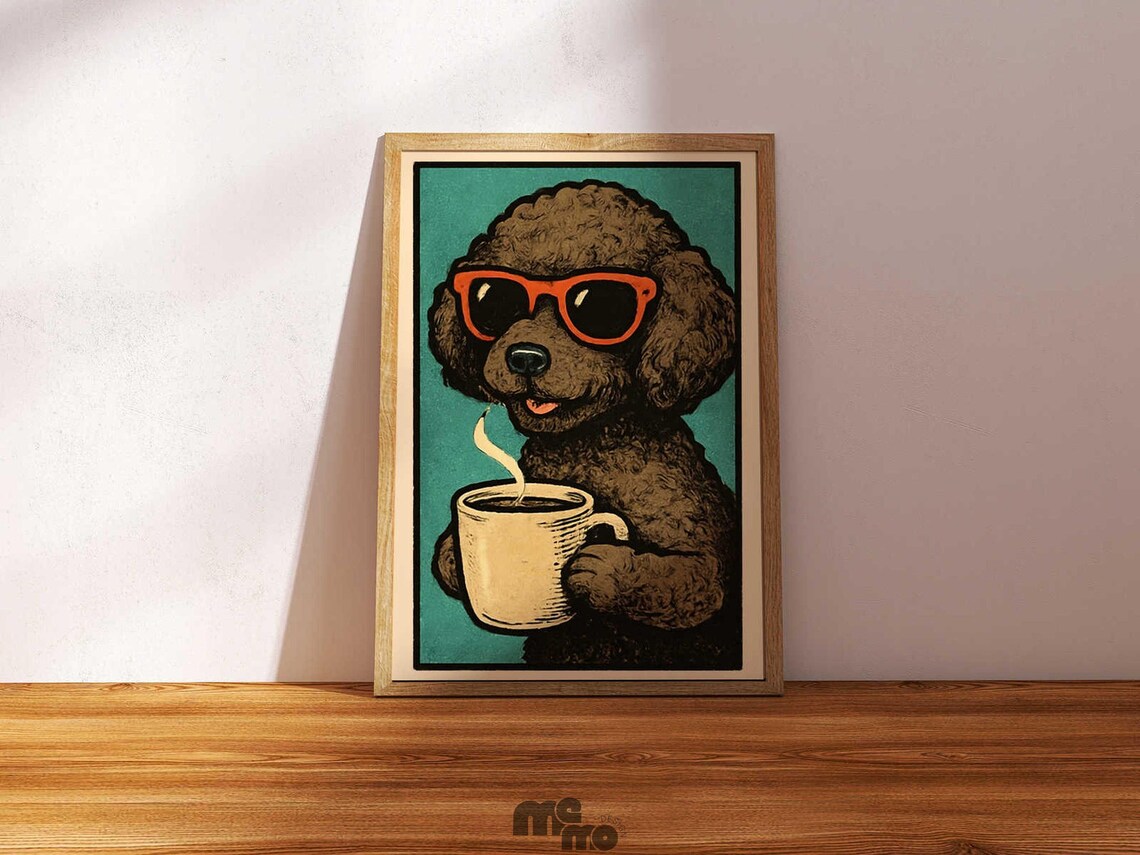 Poodle Coffee Drinking, Funny Vintage Dog Illustration - Image 4