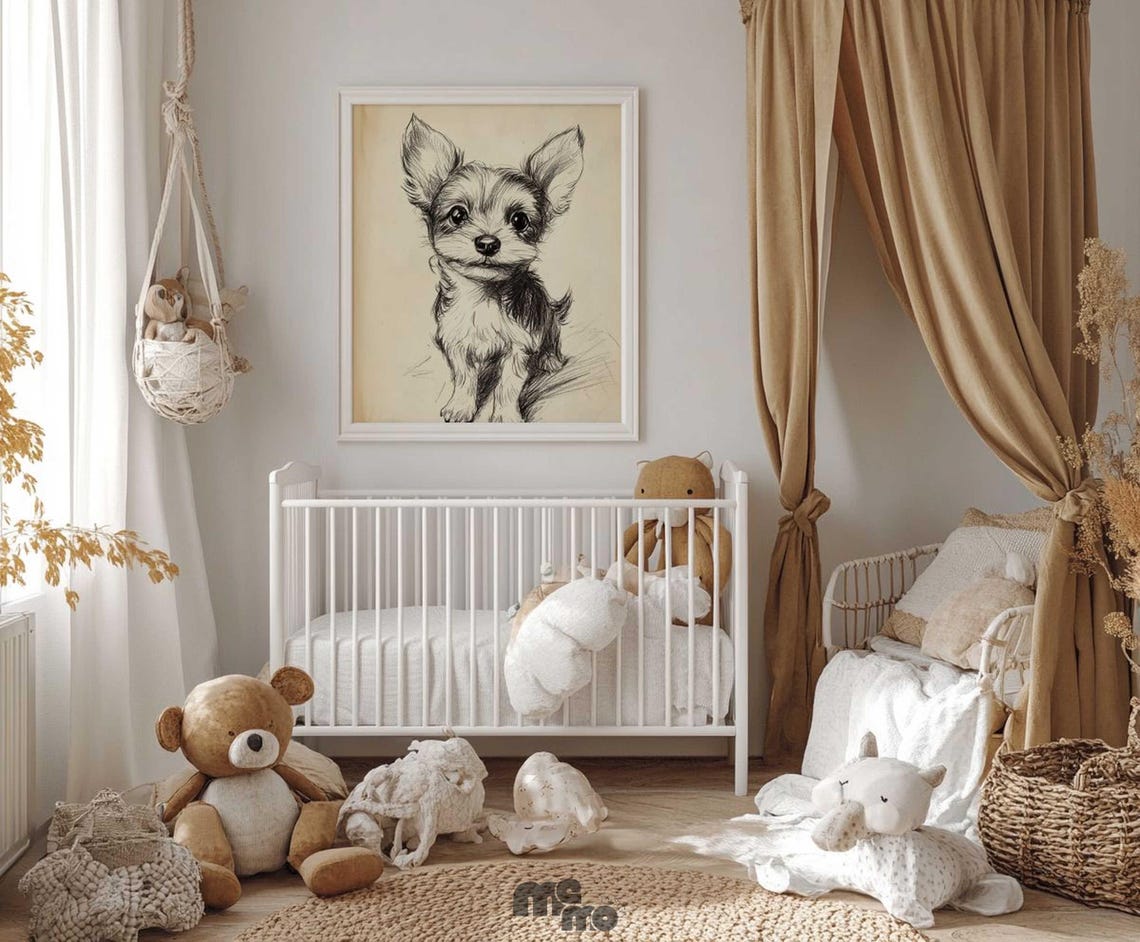 Adorable Puppy Pencil Sketch, Nursery Dog Art Print - Image 6