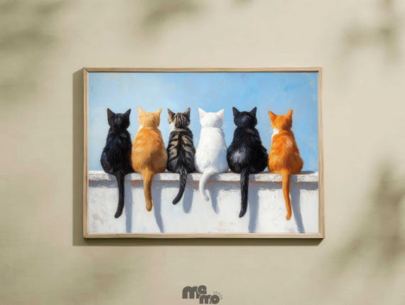 Funny Cat Butts Wall Art Cats Sitting Oil Painting Cute Pet Animal Poster For Lovers Decor Gift