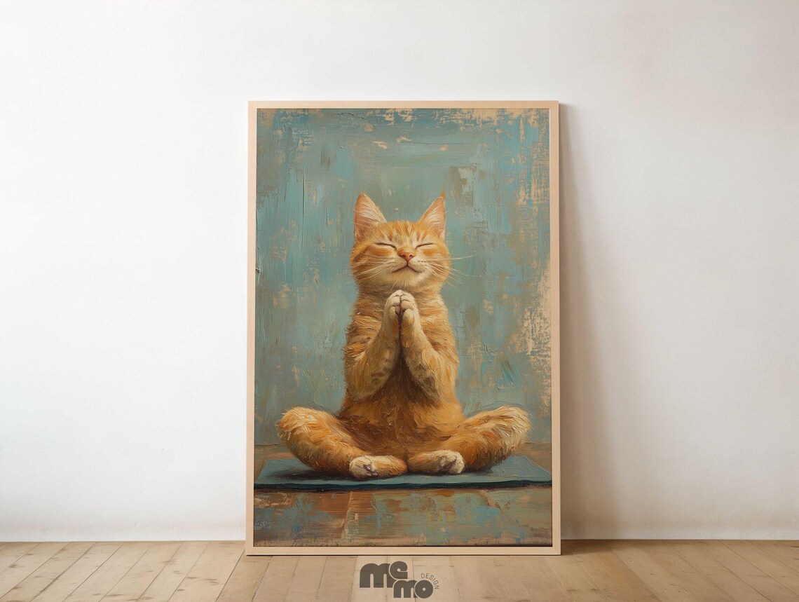 Orange Tabby Yoga Cat, Funny Pet Lover Art Print