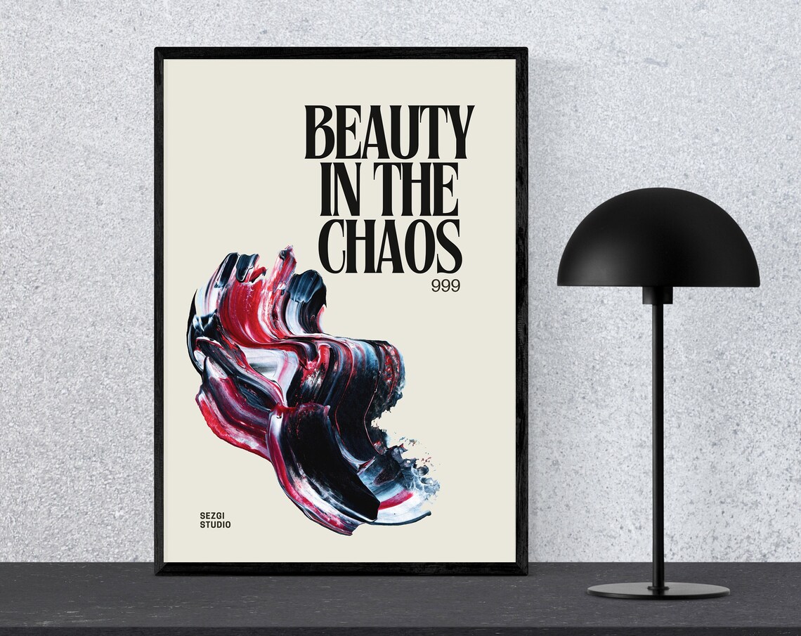 Beauty in the Chaos 999 Angel Number Abstract Ink Swirl Poster