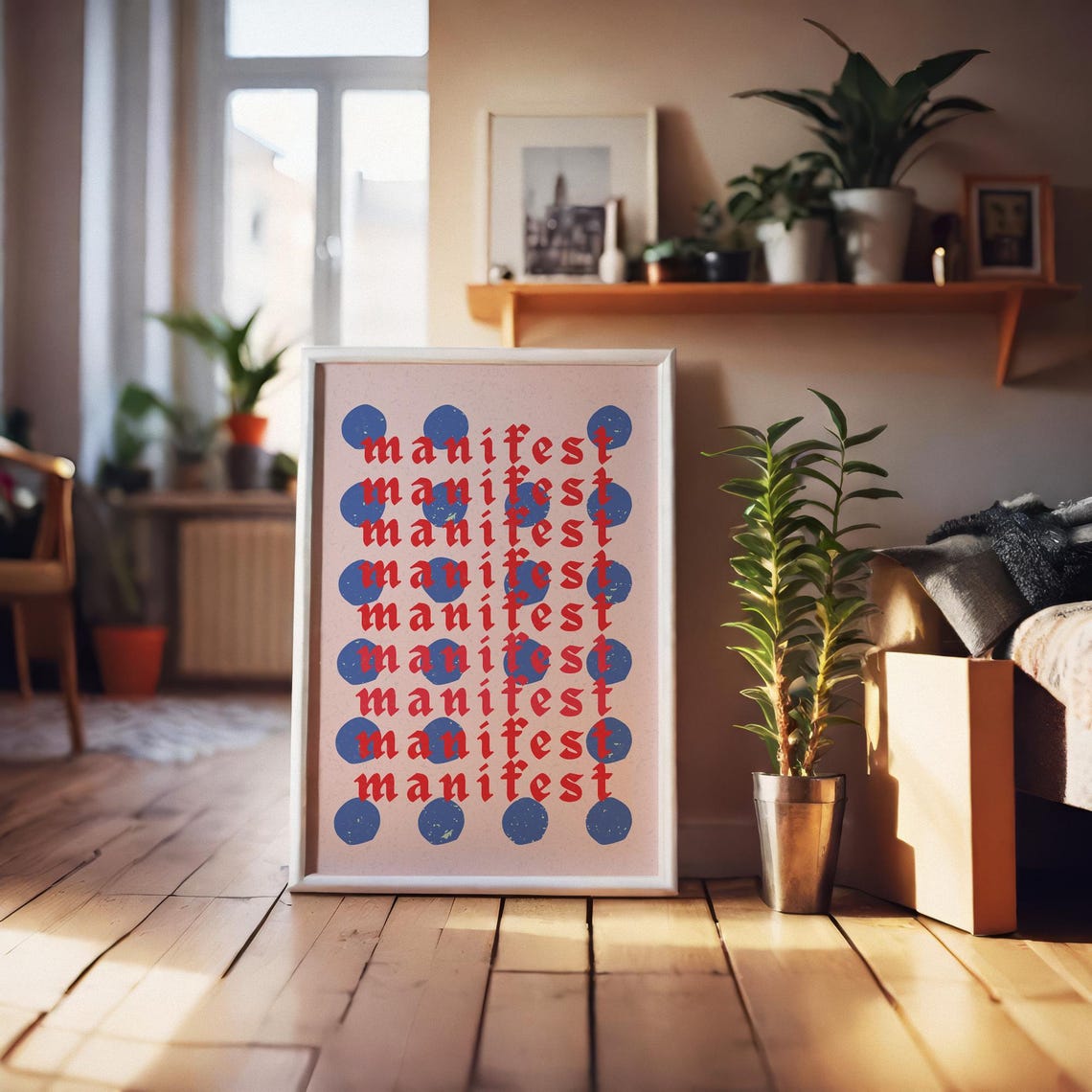 Manifest Repeated Typography Red Gothic Polka Dot Retro Wall Art Print - Image 3