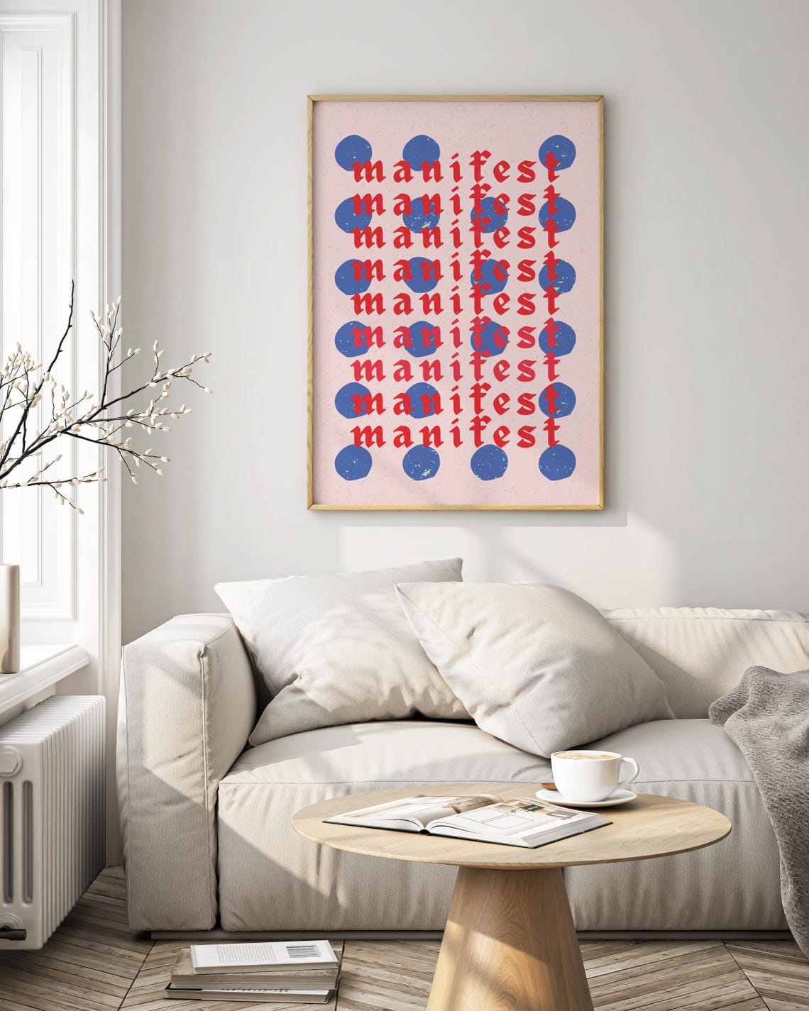 Manifest Repeated Typography Red Gothic Polka Dot Retro Wall Art Print - Image 2