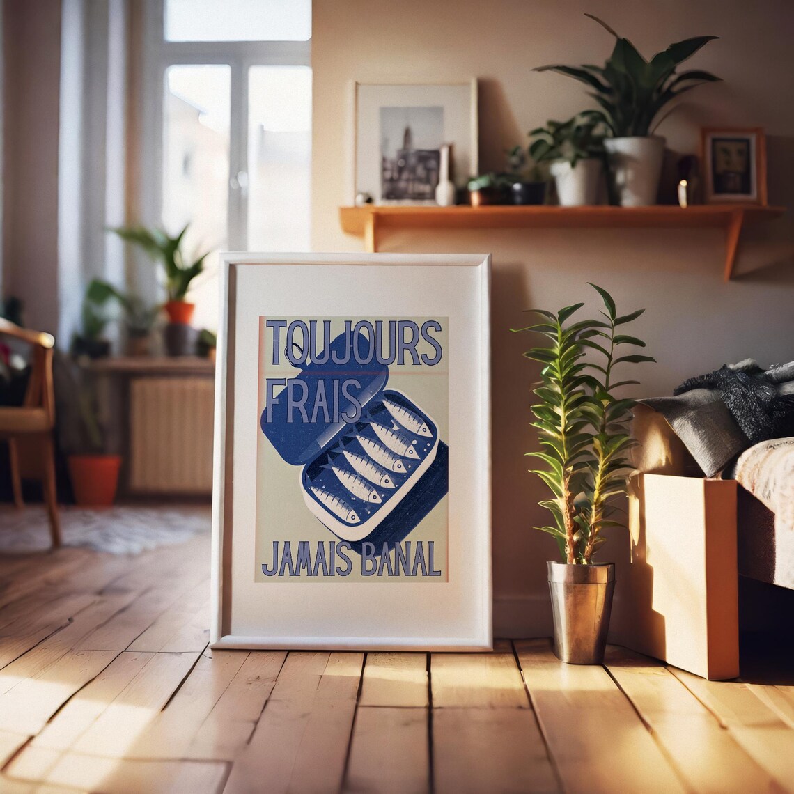 Sardine Print Blue Wall Art Print Sardines Tin Print Kitchen Wall Art Fish Print Retro Kitchen Decor Seafood Wall Art - Image 2