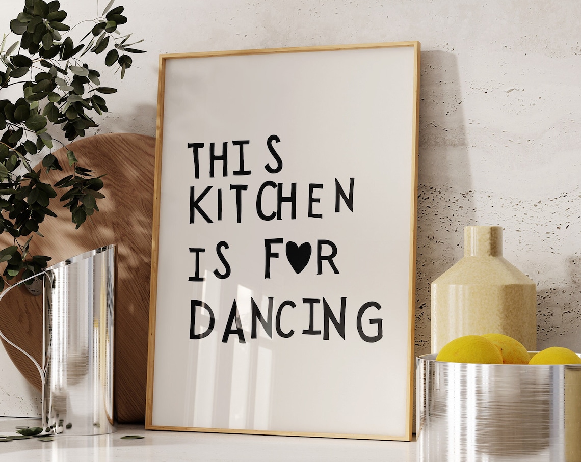 Cute Dance Art Black Minimalist Heart Kitchen Print