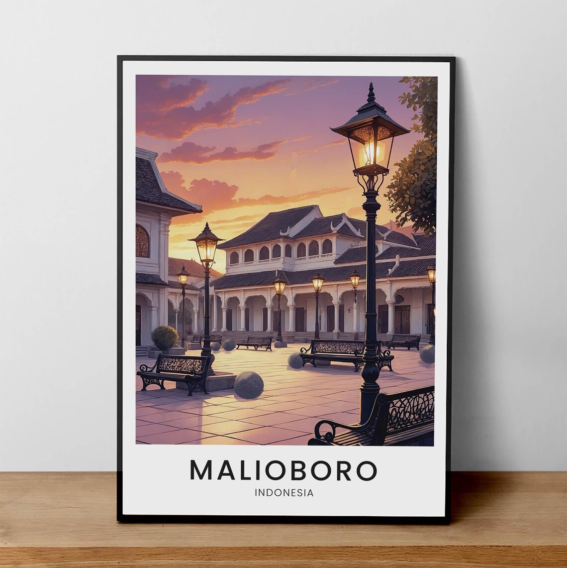 Malioboro Indonesia Sunset Street Lamps Vintage Travel Poster