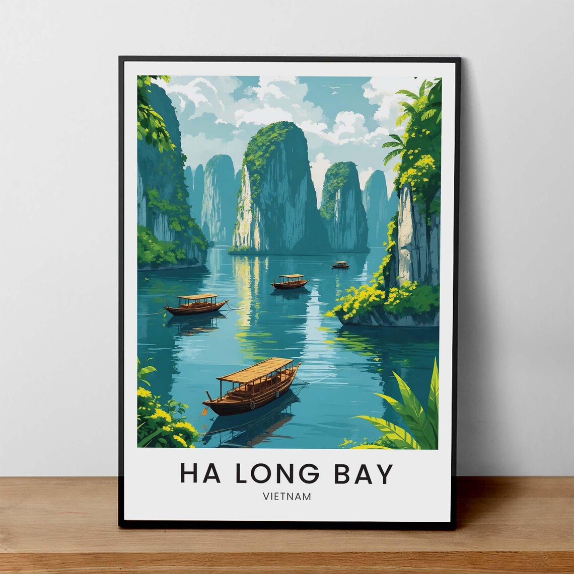 Ha Long Bay Vietnam Limestone Karsts Boat Cruise Travel Poster