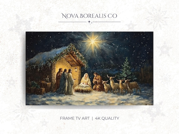Vintage Christmas Nativity Scene Bethlehem Star Holiday Art Print