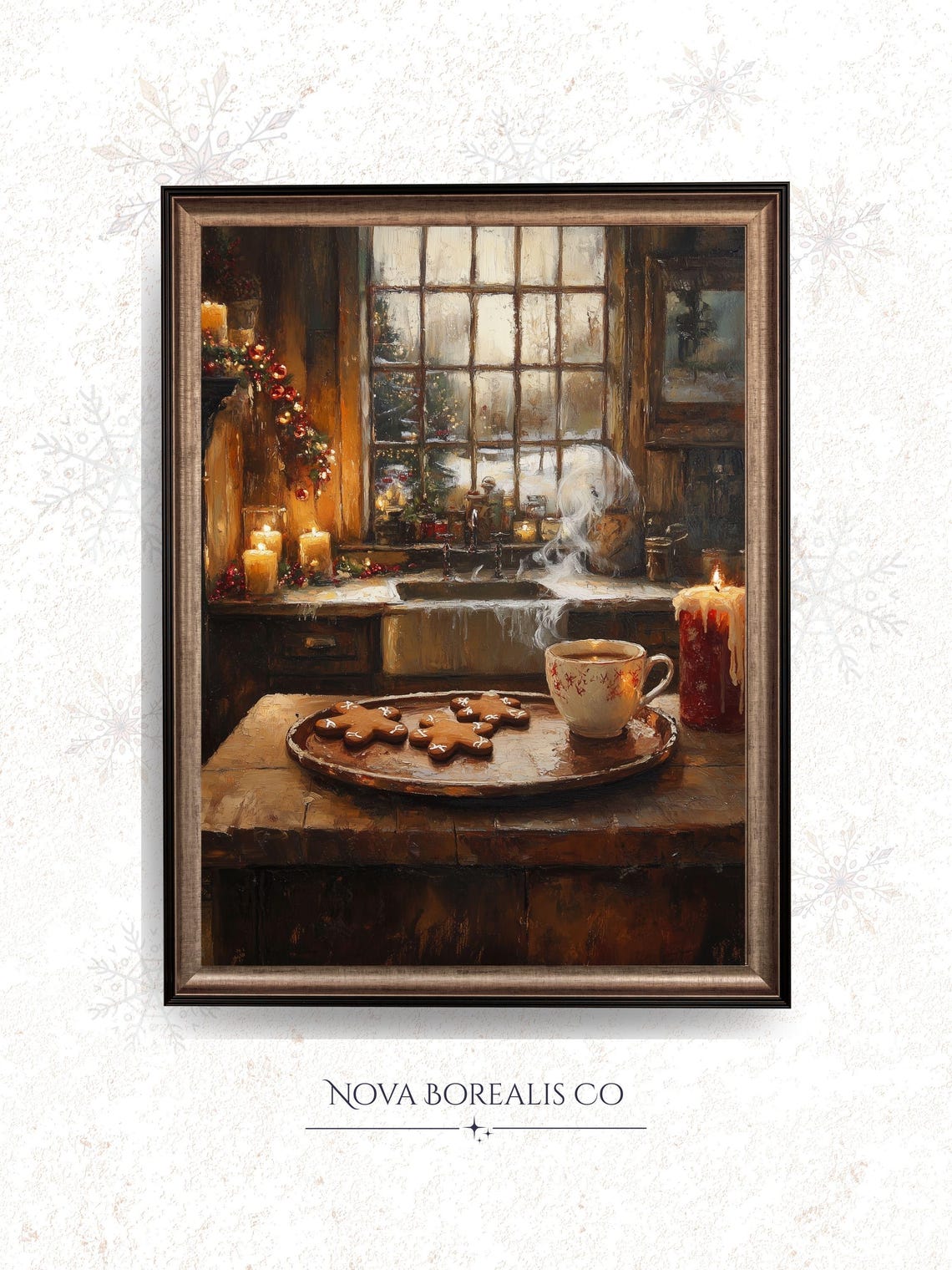 Rustic Christmas Kitchen Gingerbread Cookies Cozy Farmhouse Poster