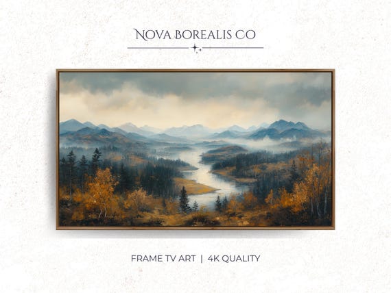 Rustic Autumn Landscape Moody Hills Lake Mist Fall Scenery Art Poster