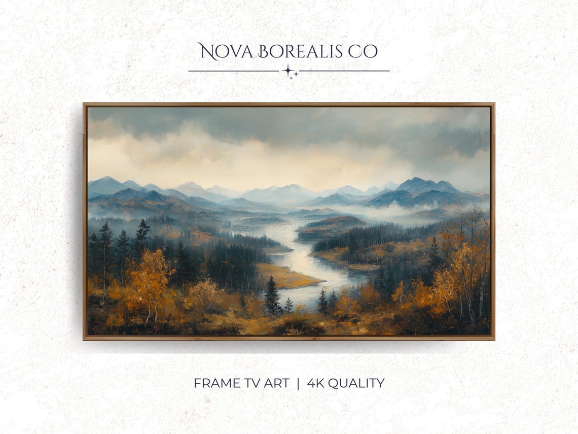 Rustic Autumn Landscape Moody Hills Lake Mist Fall Scenery Art Poster