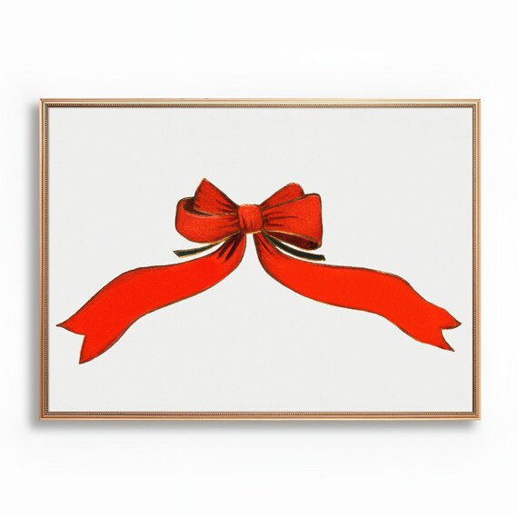 Classic Red Christmas Bow Watercolor Minimalist Holiday Poster