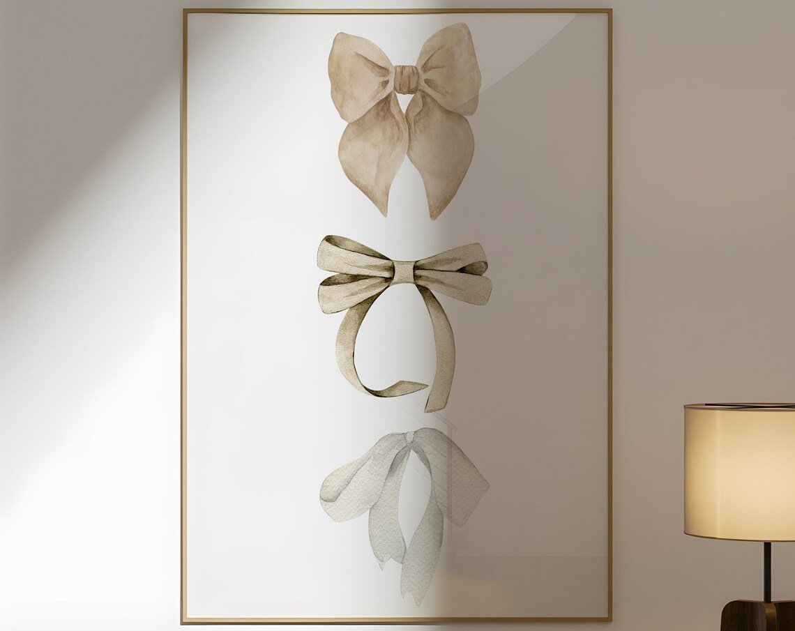 Beige Neutral Watercolor Bows Vertical Trio Sweet Coquette Poster