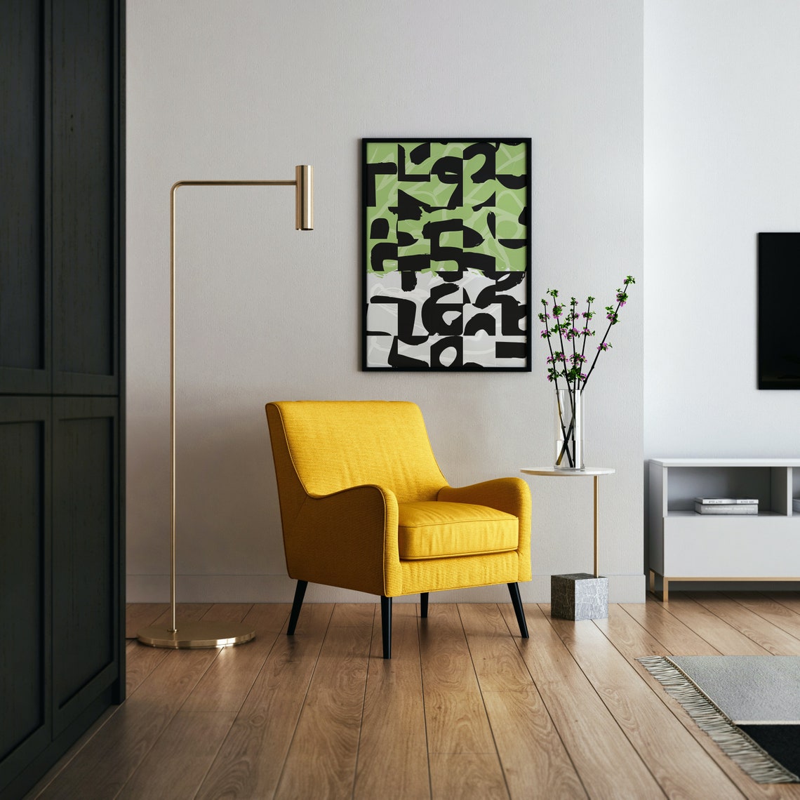 Bold Black Lime Green Geometric Abstract Modern Decor Poster - Image 4