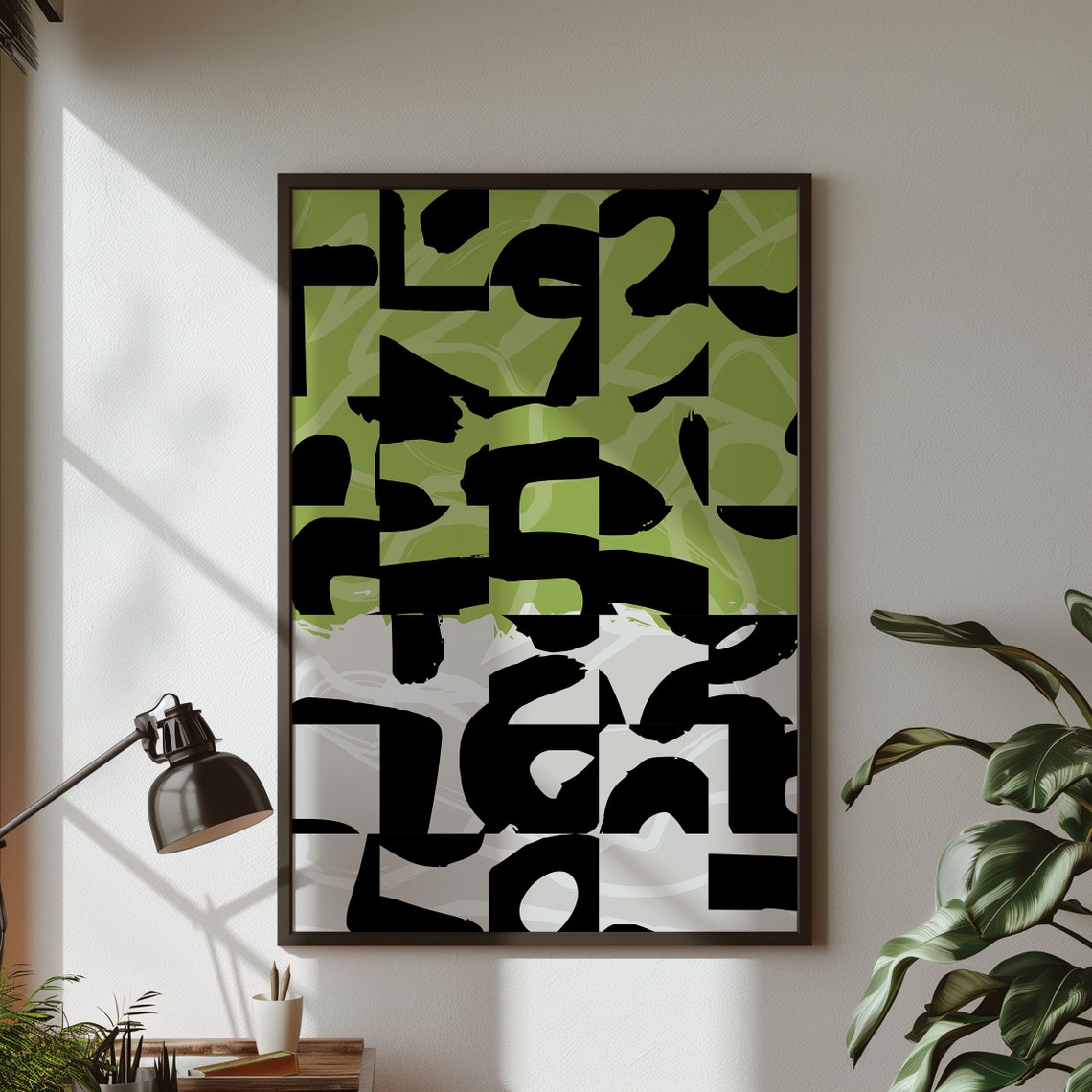 Bold Black Lime Green Geometric Abstract Modern Decor Poster - Image 3