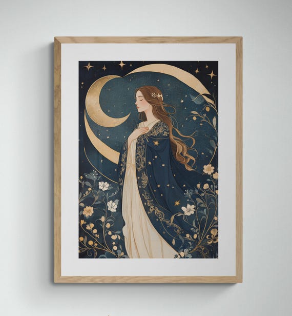 Art Nouveau Moon Goddess, Mystical Wall Decor