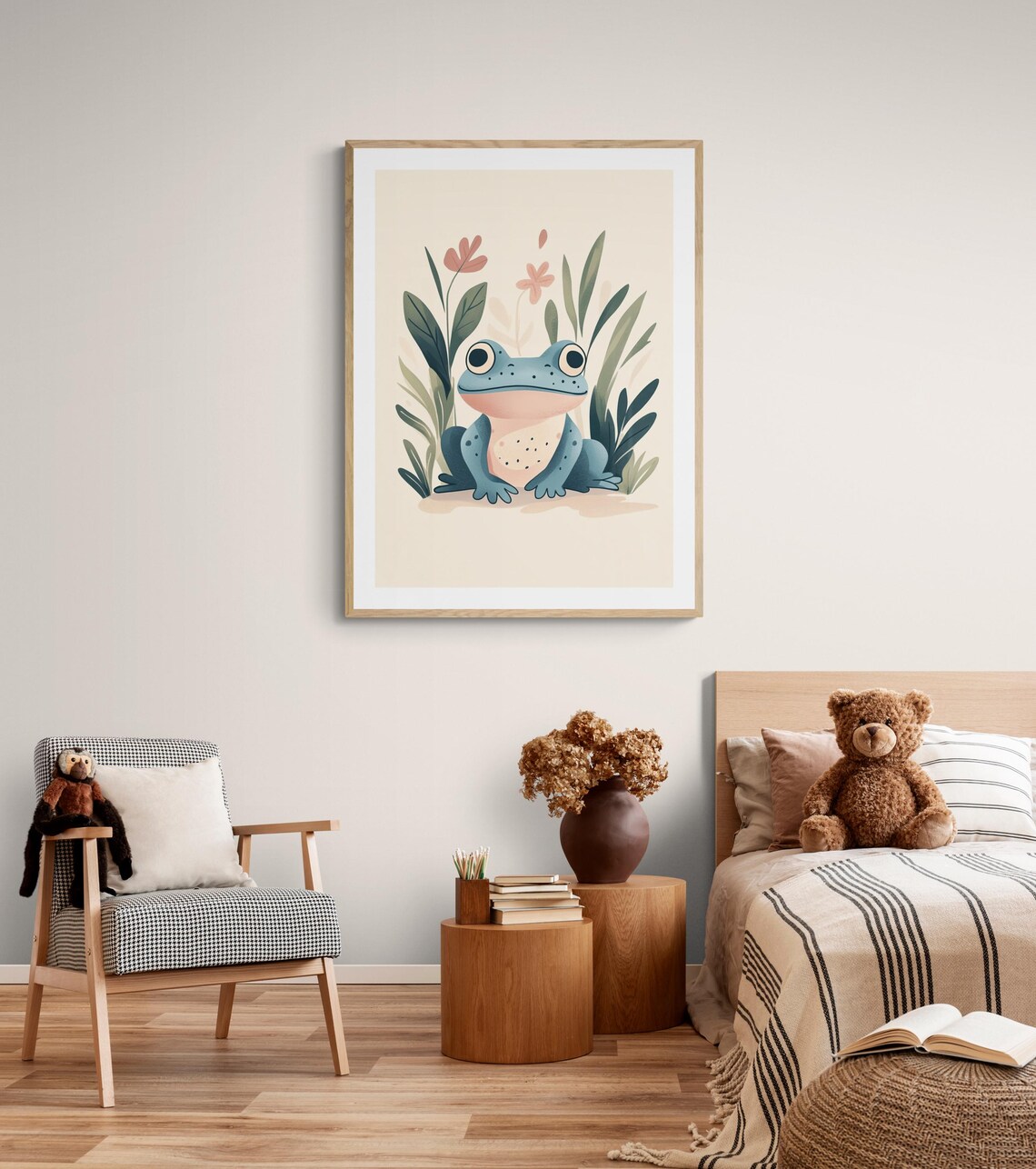 Cute Blue Frog Sitting Among Leaves Storybook Kids Room Wall Art Poster - Image 4
