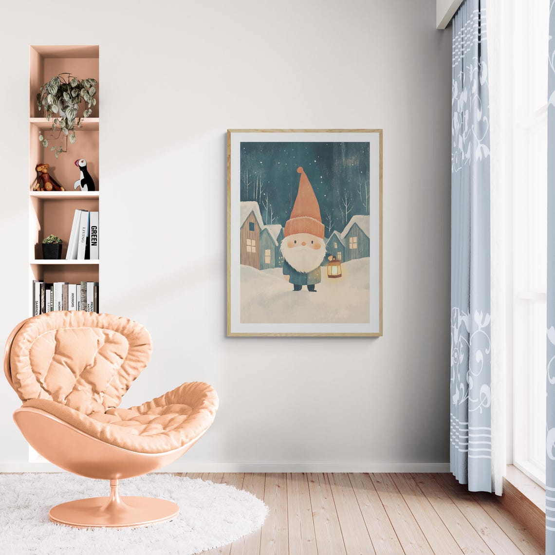 Viking Gnome Tomte With Lantern Snowy Nordic Village Night Wall Art - Image 3