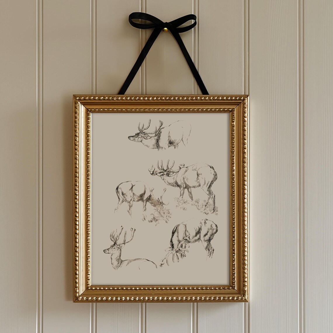 Vintage Reindeer Studies Ink Sketch Holiday Christmas Deer Art Print