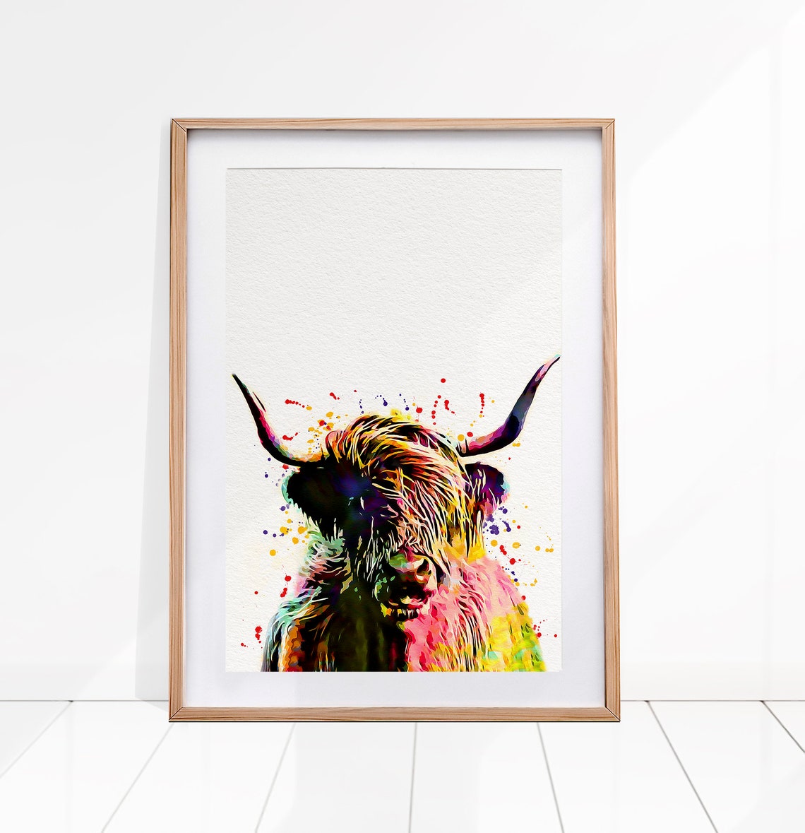 Highland Cow Watercolor Art Print, Farm Animal Decor