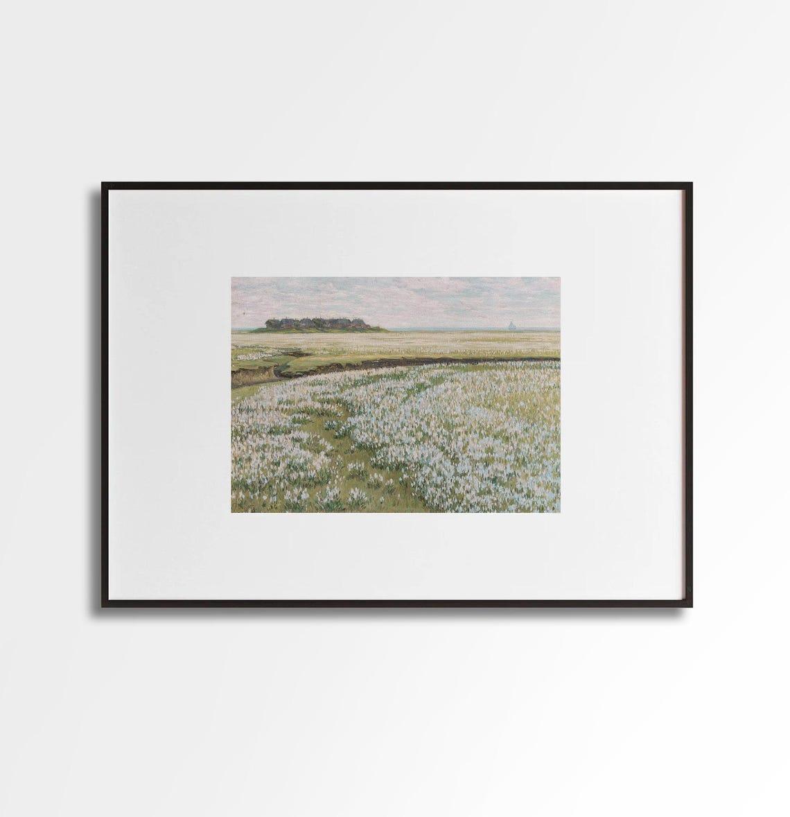 Vintage Landscape Oil Painting, Floral Field Scene - Image 2
