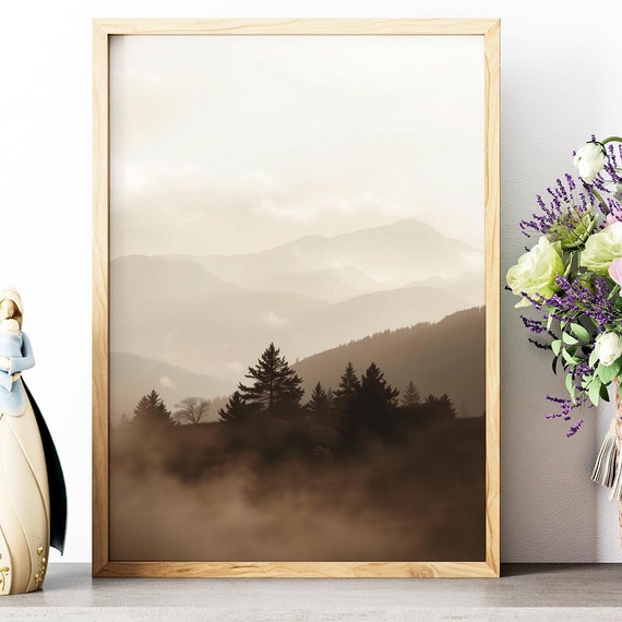 Neutral Mountain Wall Art Trendy Art Prints Nature Prints Forest Wall Art Mountain Landscape Wall Art Neutral Art Prints Print