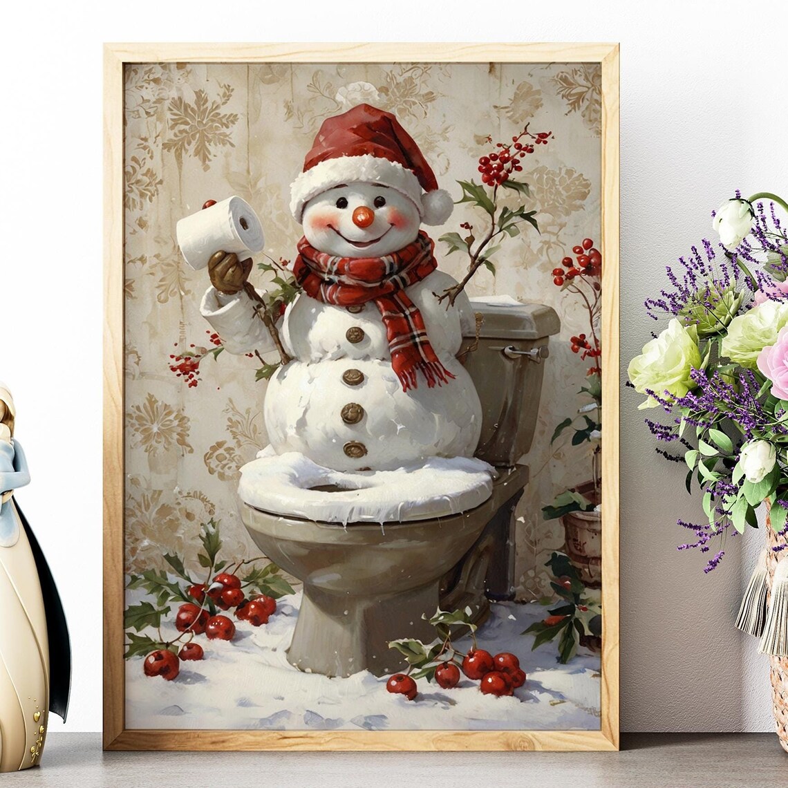 Snowman In Toilet Funny Bathroom Art Print