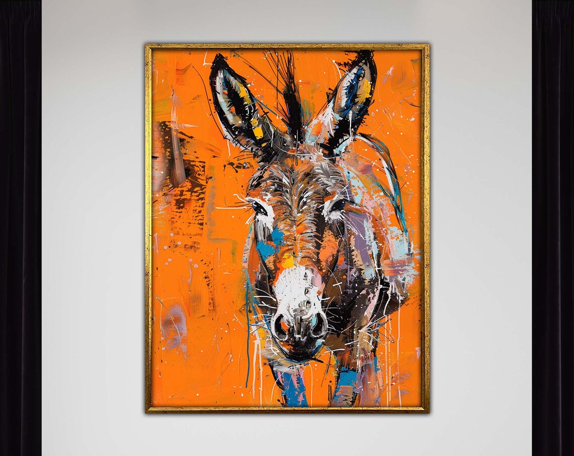 Abstract Donkey Portrait, Modern Farm Animal Art
