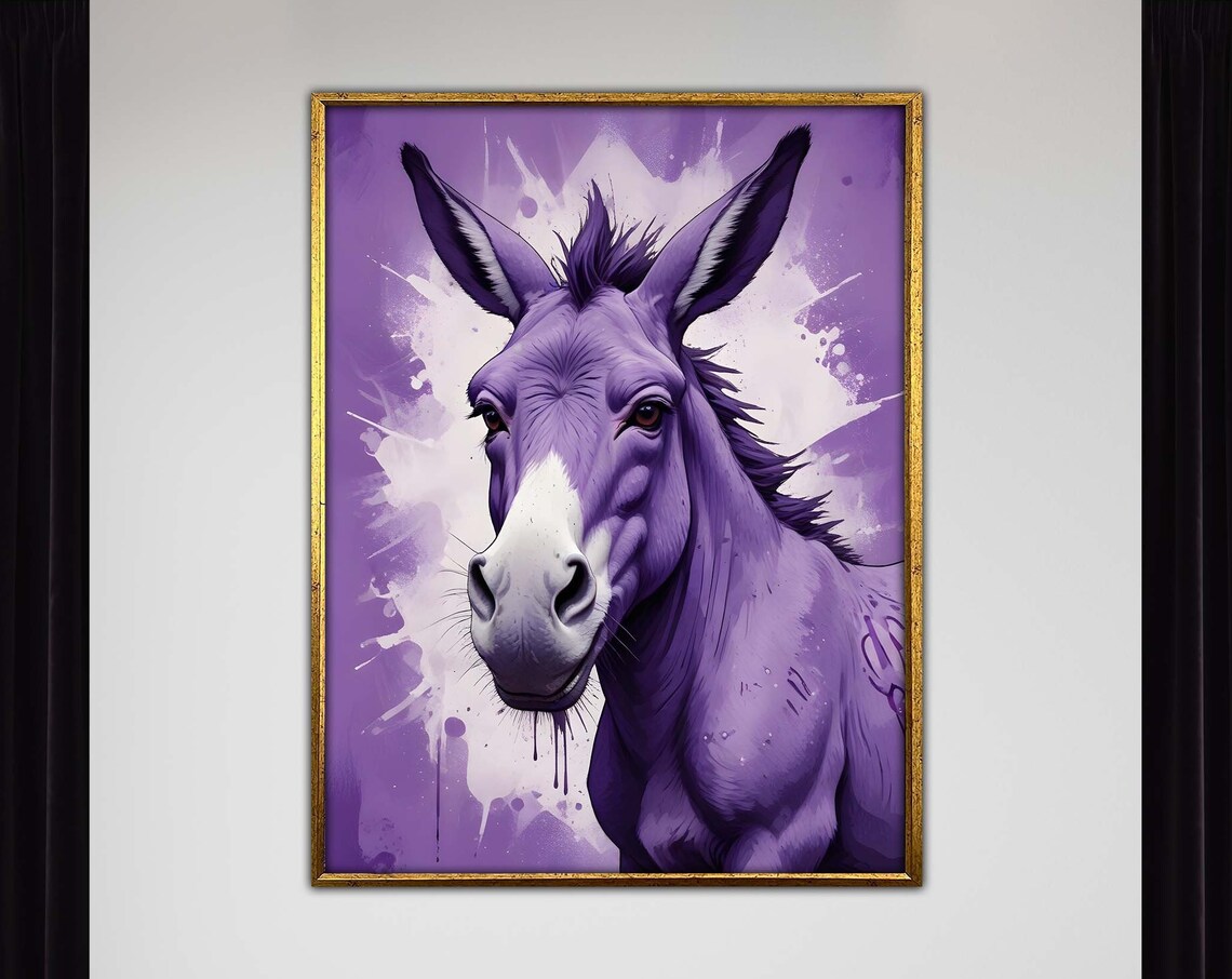 Purple Donkey Portrait Vibrant Stylized Modern Animal Art Print