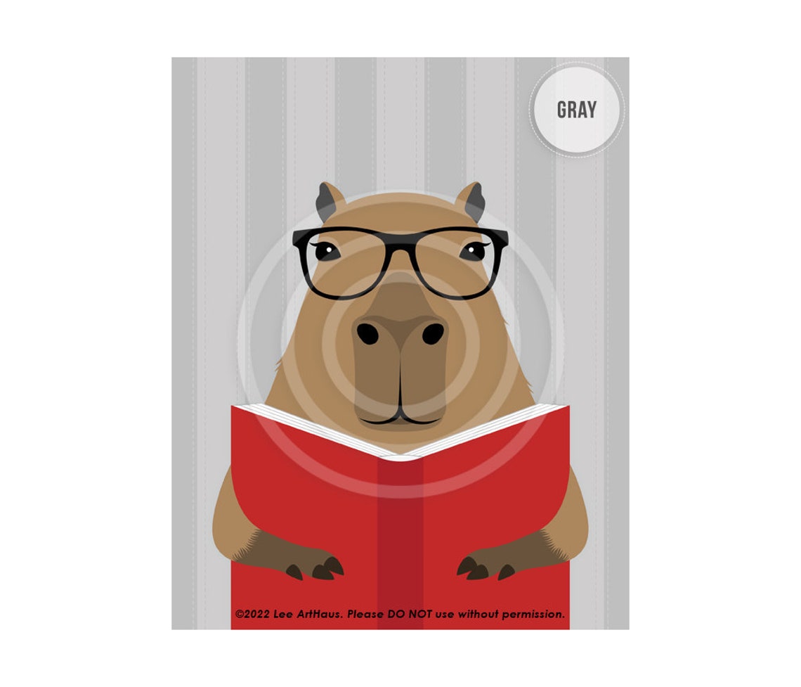 Capybara Wearing Glasses Reading a Red Book Funny Animal Poster - Image 3