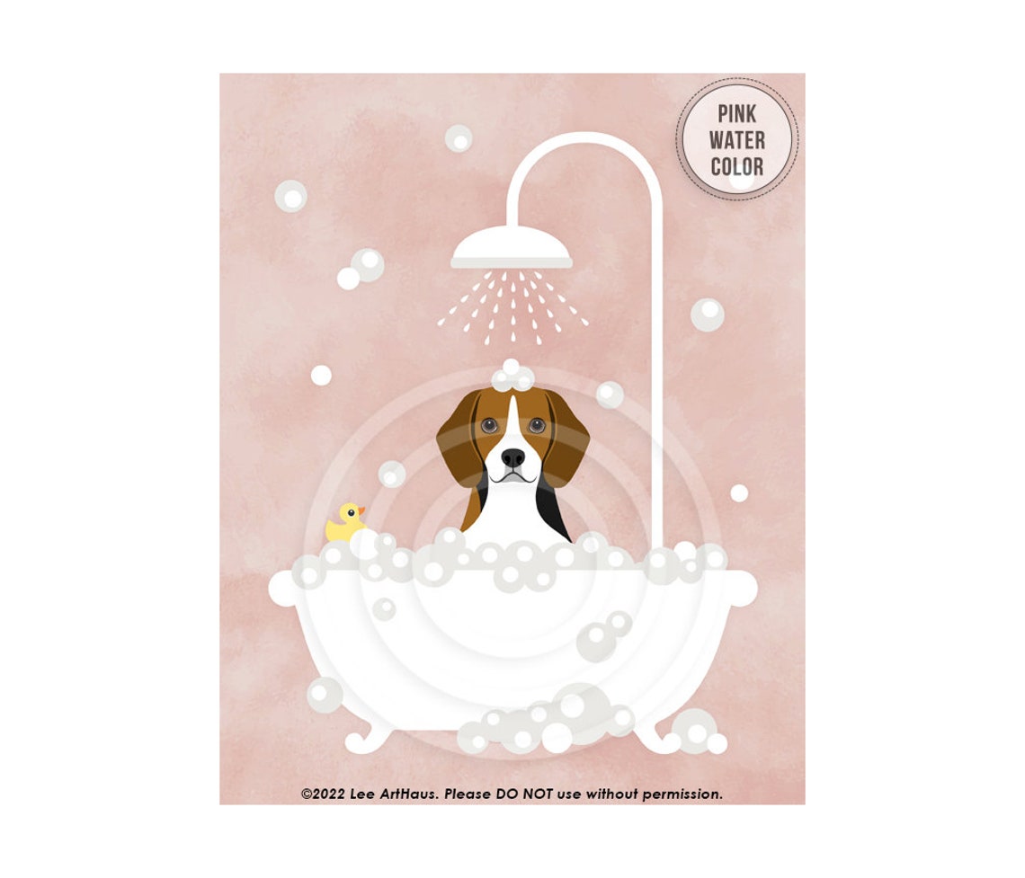 Beagle Puppy Taking Bubble Bath Under Shower Cute Dog Art Poster - Image 4