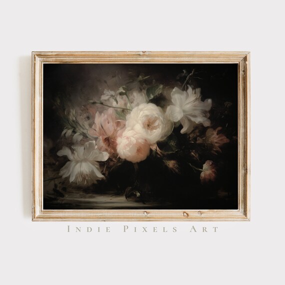 Moody Dark Floral Art Print Moody Maximalist Botanical Wall Art Dark Floral Prints Moody Vintage Wall Decor Antique Art