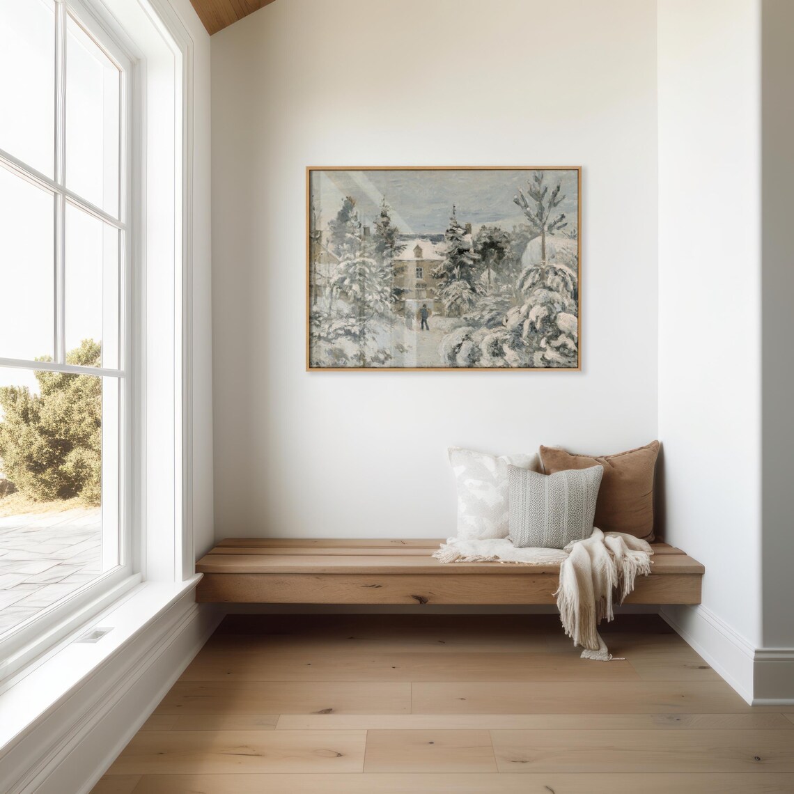 Snow Covered Stone House Winter Garden Impressionist Painting Art Poster - Image 3
