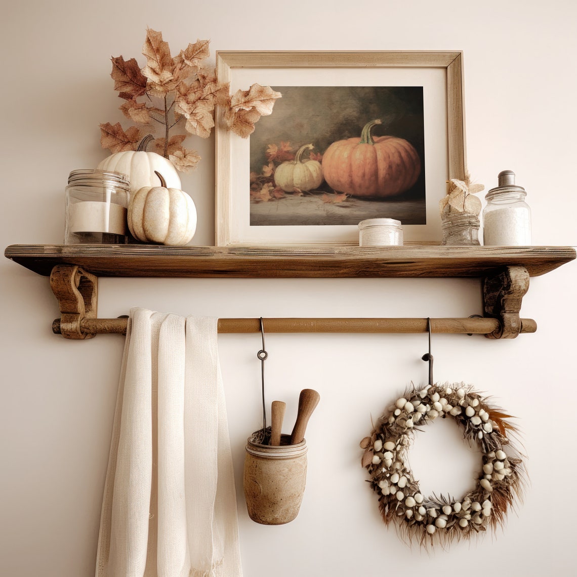 Moody Pumpkin Still Life Orange White Pumpkins Vintage Fall Poster - Image 4
