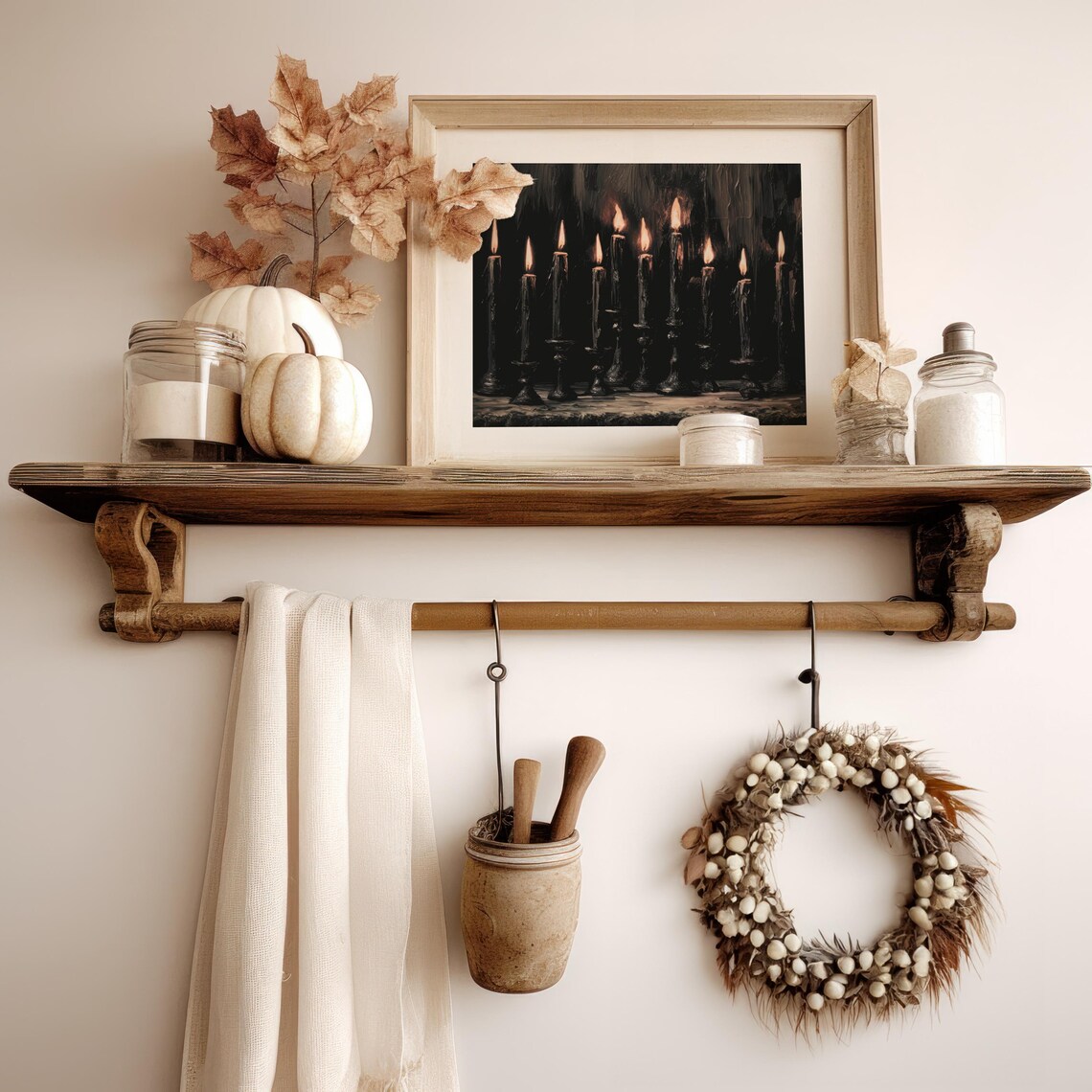 Black Taper Candles Row Dark Moody Gothic Halloween Candlelight Print - Image 3