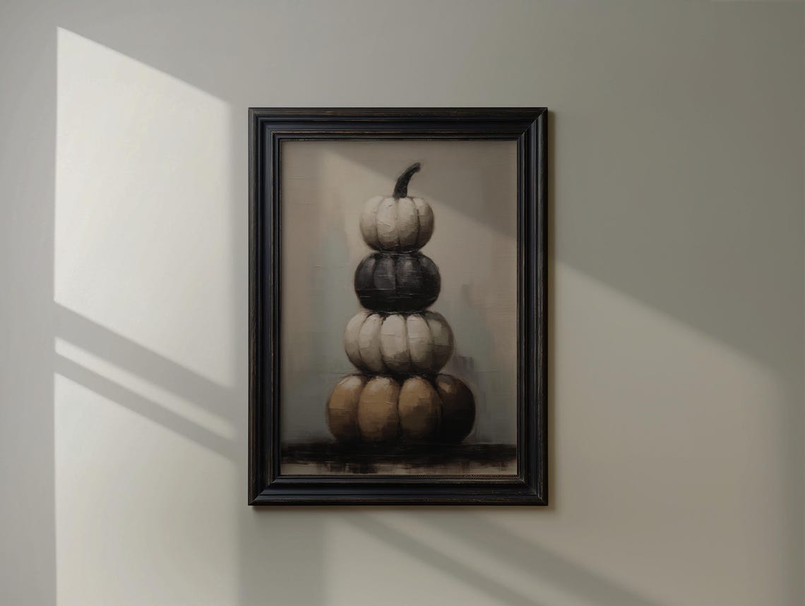 Stacked Pumpkin Topiary in White Black and Tan Halloween Wall Art - Image 4