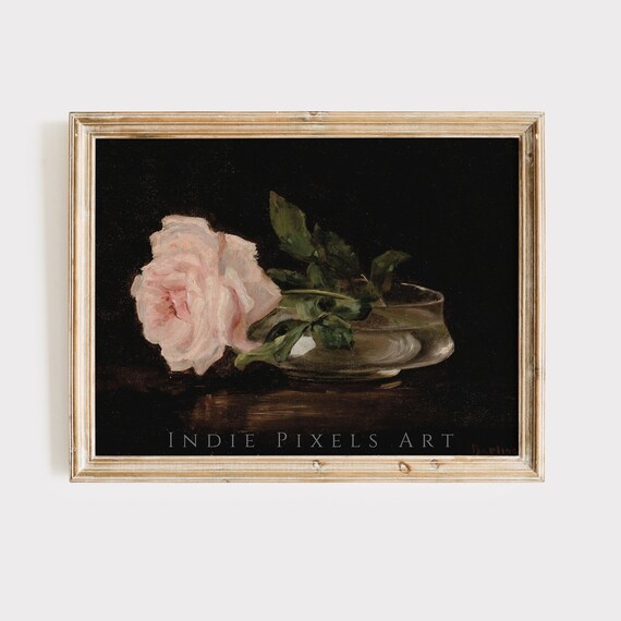 Moody Vintage Wall Decor Antique Art Moody Vintage Flower Print Dark Coquette Floral Still Life Oil Painting Art
