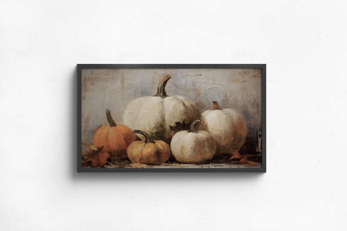 Frame TV Pumpkin Still Life White Orange Harvest Autumn Art Poster - Image 2
