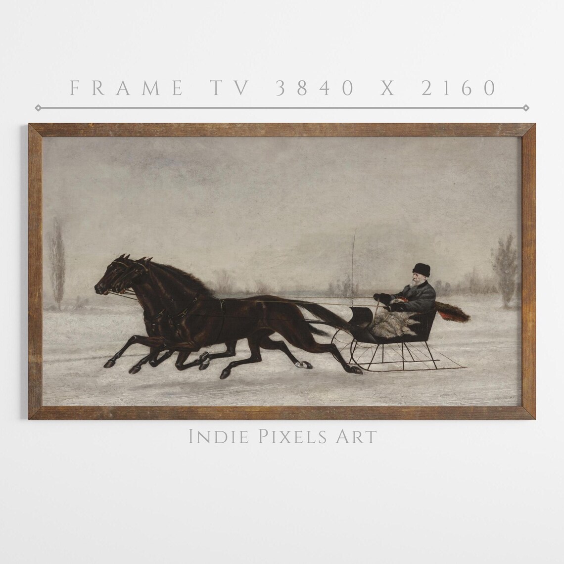 Winter Horse Drawn Sleigh Ride Through Snow Vintage Painting Art Poster - Image 4
