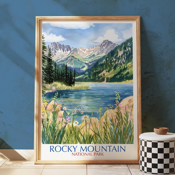 Rocky Mountain National Park Vintage Lake Landscape Travel Poster