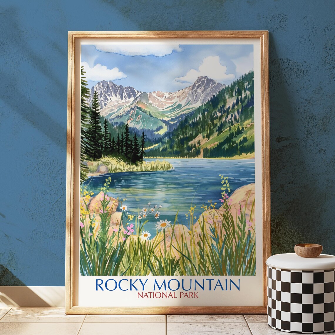 Rocky Mountain National Park Vintage Lake Landscape Travel Poster