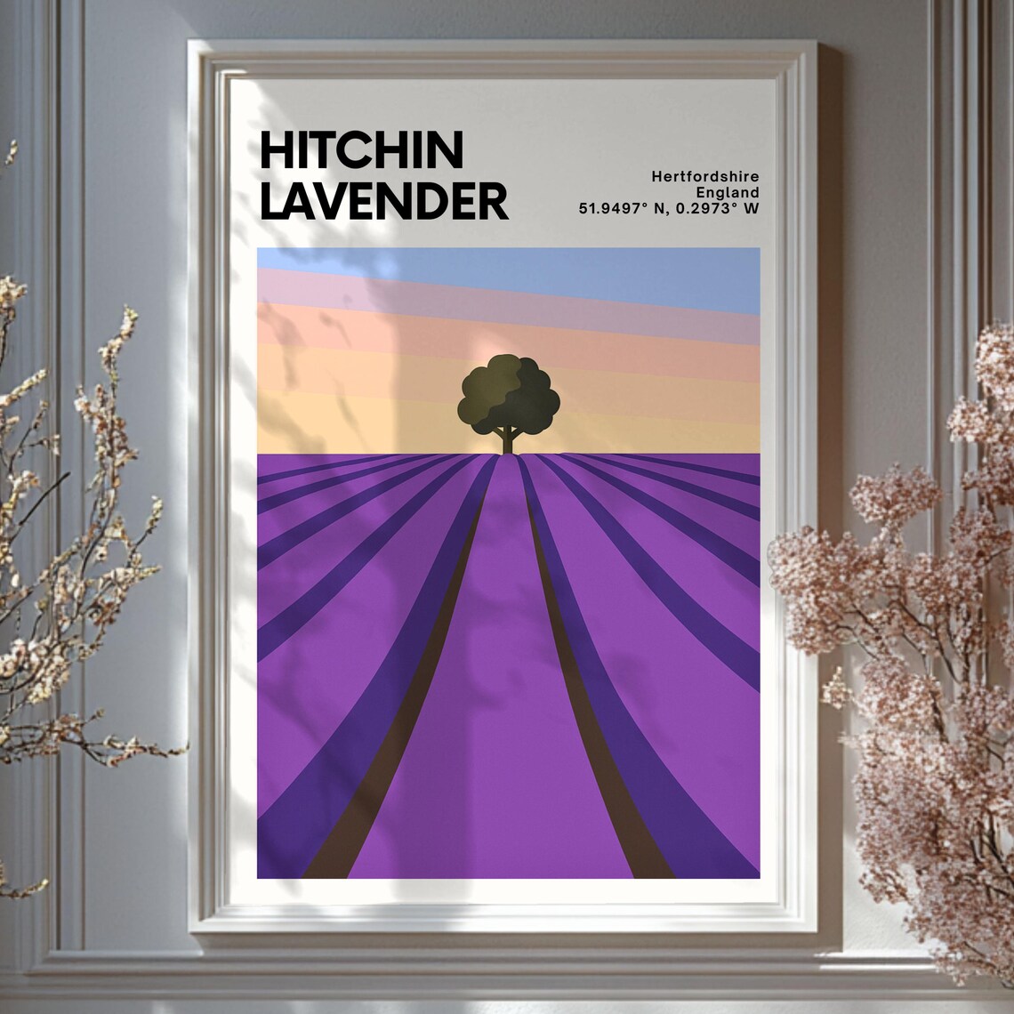 Hitchin Lavender Hertfordshire Minimalist Purple Field Poster