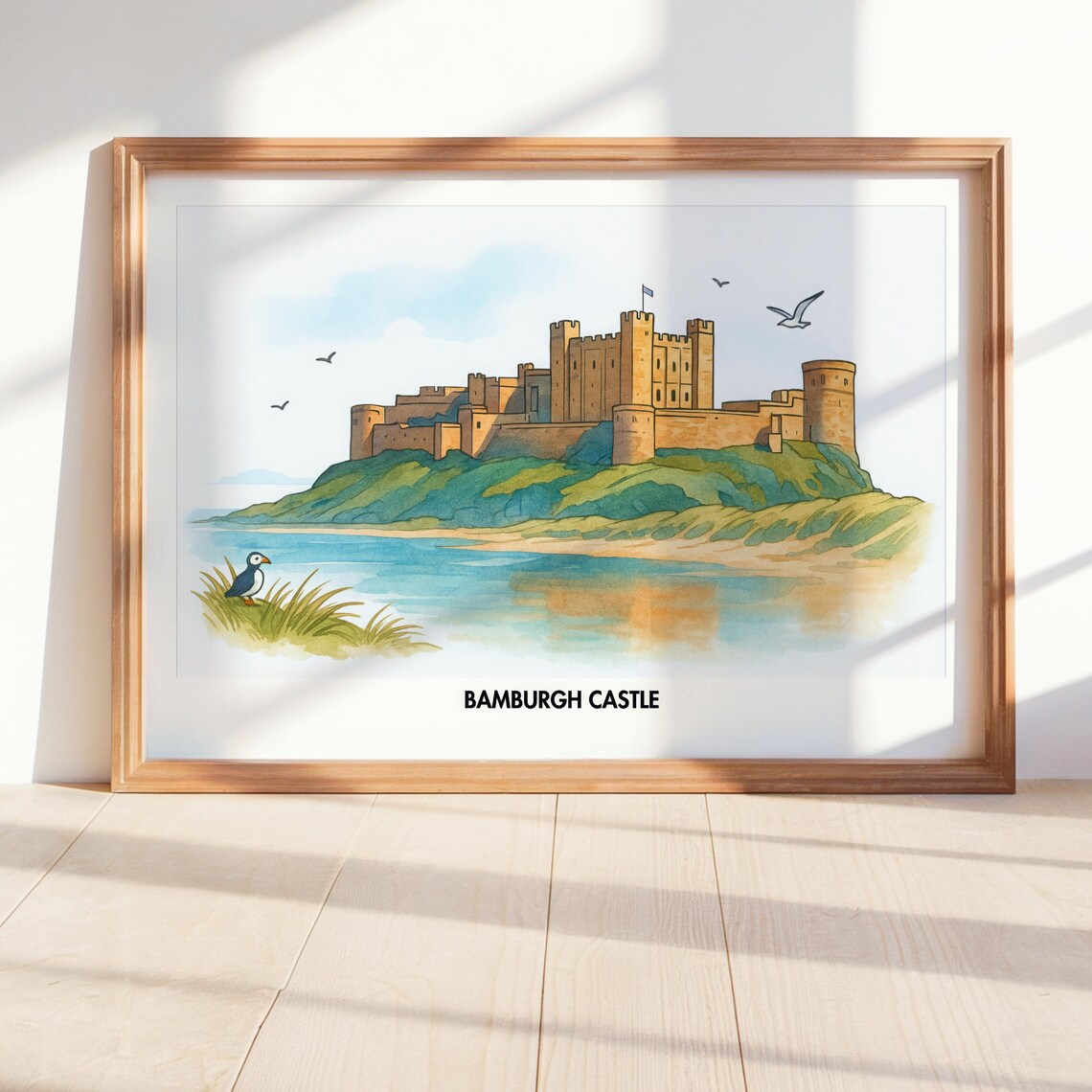 Bamburgh Castle Watercolor Illustration, Travel Print