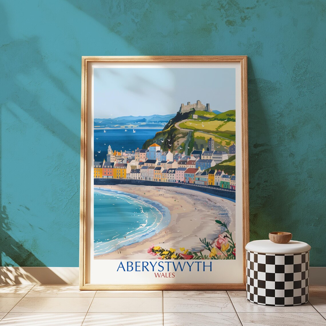 Aberystwyth Wales Travel Poster, Coastal Illustration