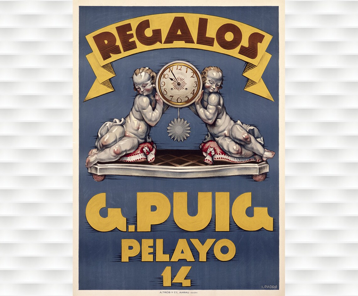 Regalos G Puig Pelayo 14 Cherub Clock Vintage Advertising Poster