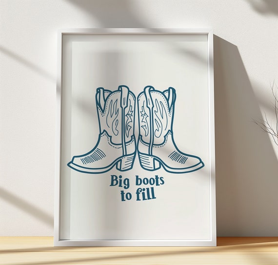 Cowboy Boots Line Art Print Western Wall Decor