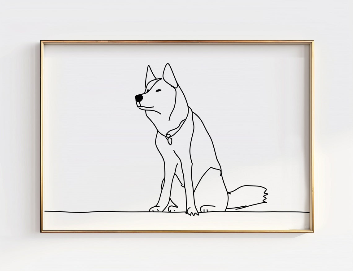 Sitting Dog Minimalist One Line Drawing Modern Pet Art Poster