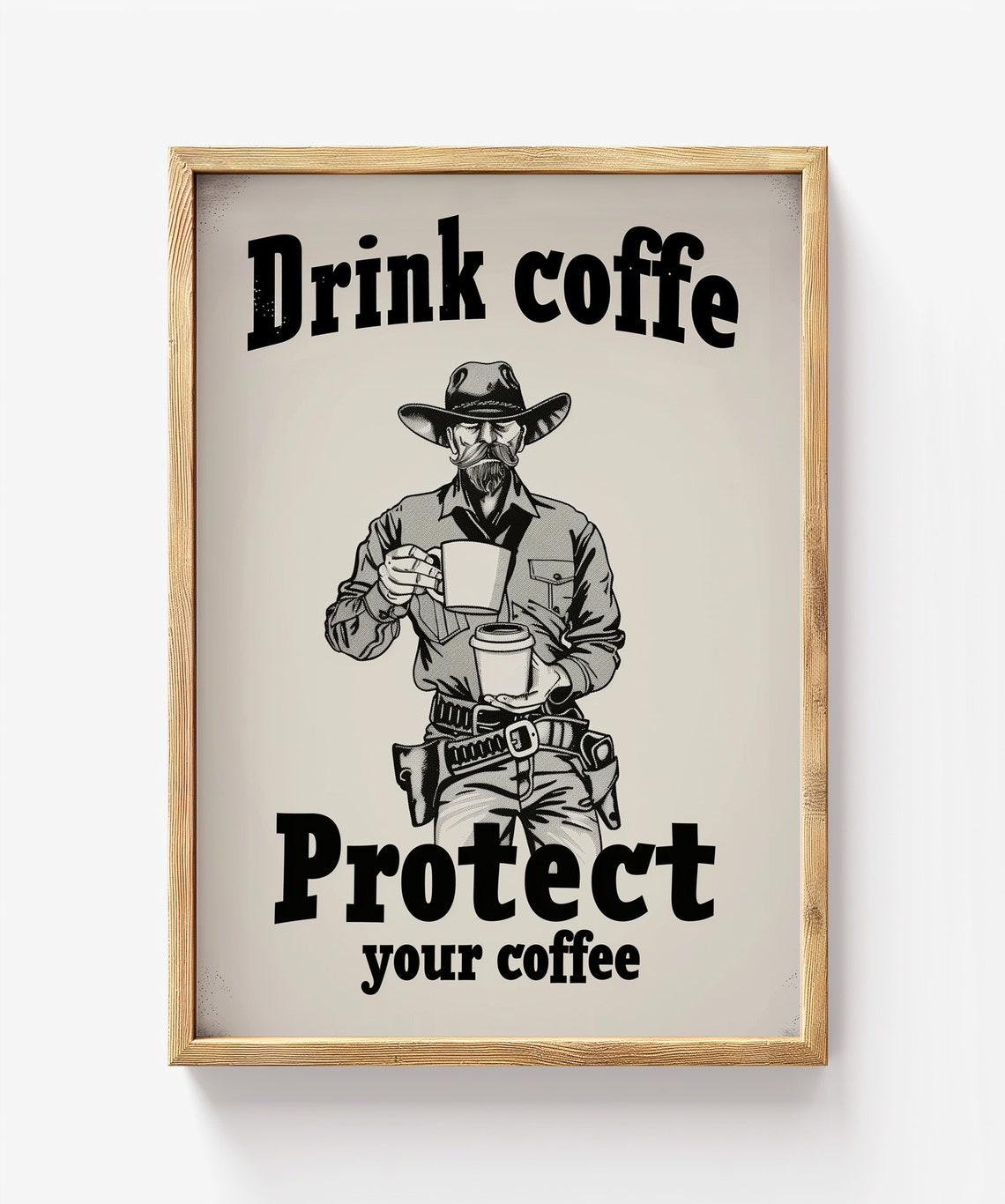 Funny Cowboy Coffee Quote Western Retro Kitchen Sign Art Poster